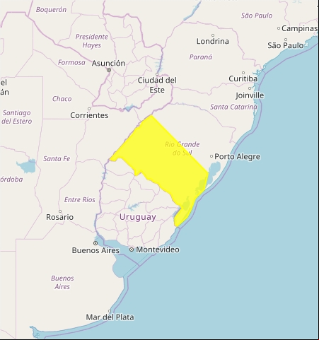 Mapa das áreas com previsão de tempestades nesta quarta-feira - Fonte: Inmet