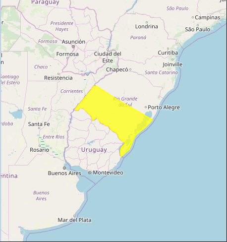 Mapa das áreas com alerta de tempestade nesta 3ª feira - Fonte: Inmet