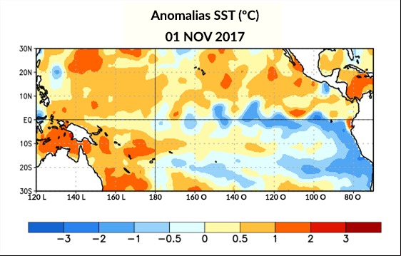 Temperaturas da superfície do mar em janeiro (La Niña) - Foto: The Climate Prediction Center/NOAA - 1