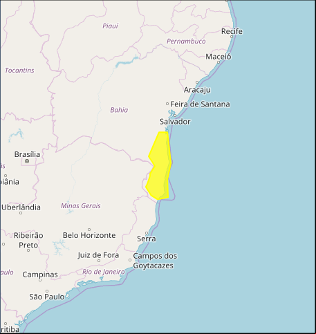 Mapa das áreas com previsão de alto acumulado nesta 2ª feira - Fonte: Inmet
