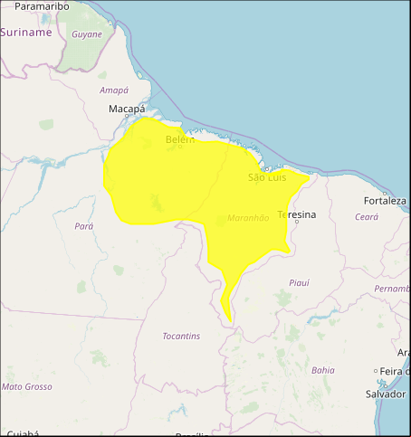 Mapa das áreas com alerta de acumulado de chuva nesta 2ª feira -  Fonte: Inmet
