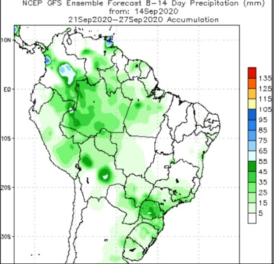 Chuvas BR 21 a 27/09 Modelo GFS - Fonte: NOAA