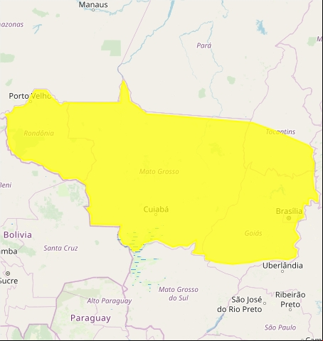 Mapa das áreas com alerta de chuvas intensas nesta 6ª - Fonte: Inmet