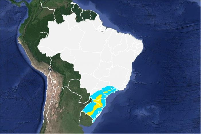 Mapa das áreas com previsão de geadas nesta quarta-feira em todo o Brasil - Fonte: Inmet